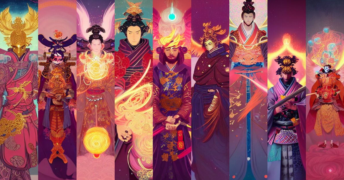 Lexica - A character portrait of only one male angel samurai with ...