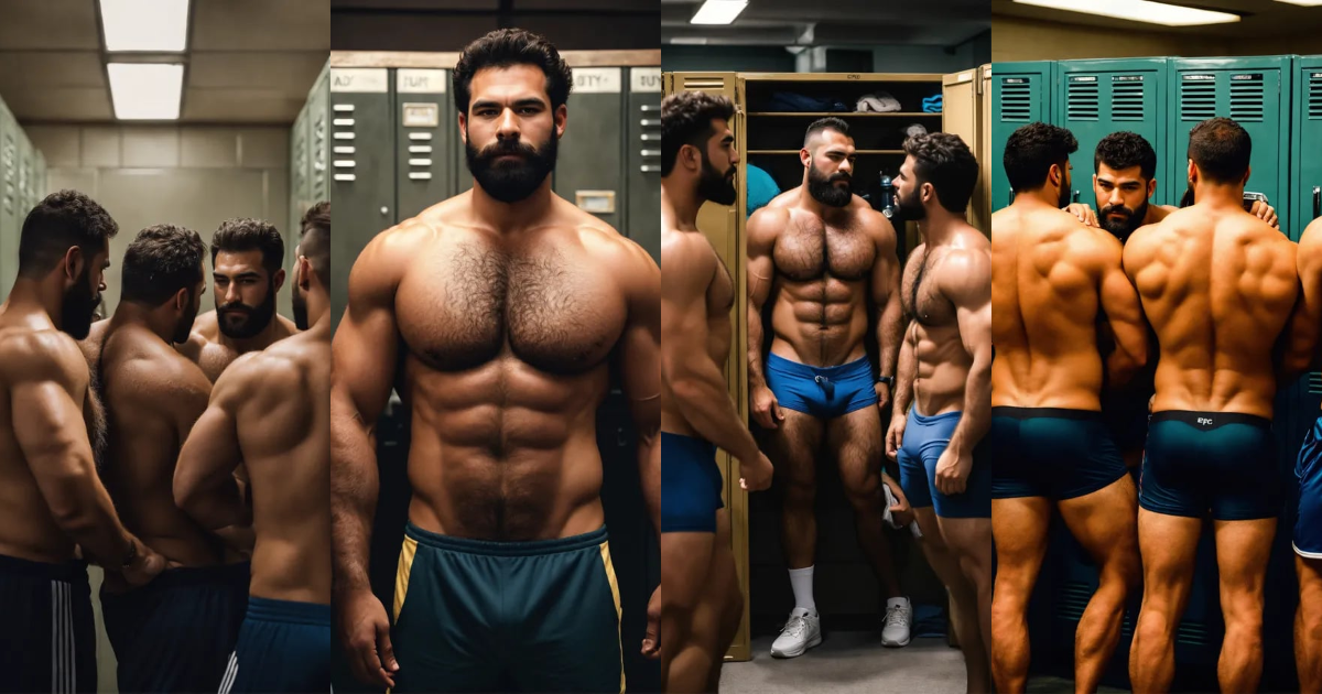Lexica - Group of burly hairy manly ethnic men ogling each other's ...