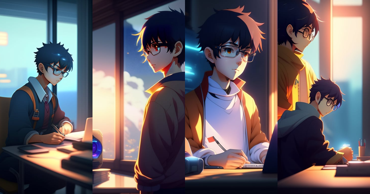 Lexica - A nerdy anime boy is using the phone scrolling in instagram in a  room full of gadgets, by makoto shinkai and ghibli studio, dramatic  lightin