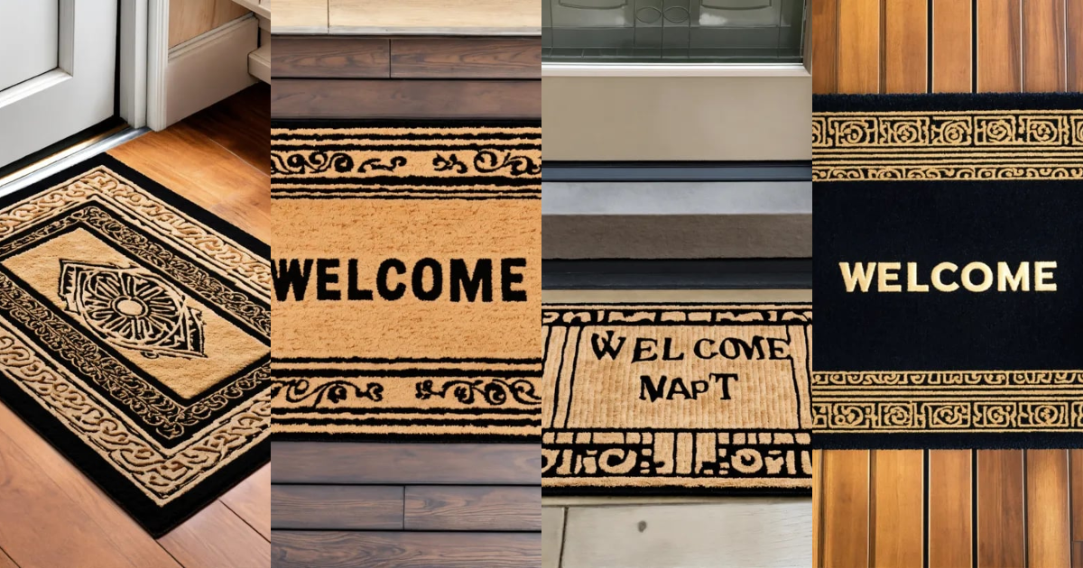Lexica - A photo of a door mat with a welcome mat pattern. The mat is ...
