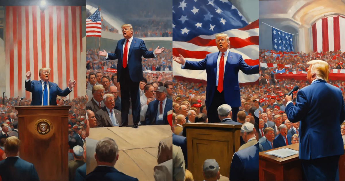 Lexica - Socialist Realism style painting of Donald Trump giving a ...