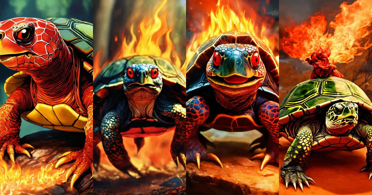 Lexica - Laughing turtle,red eyes flame