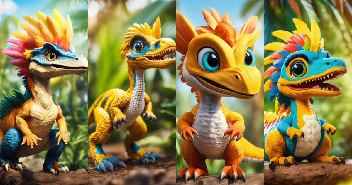Lexica - An adorable and fluffy velociraptor dinosaur with big color ...