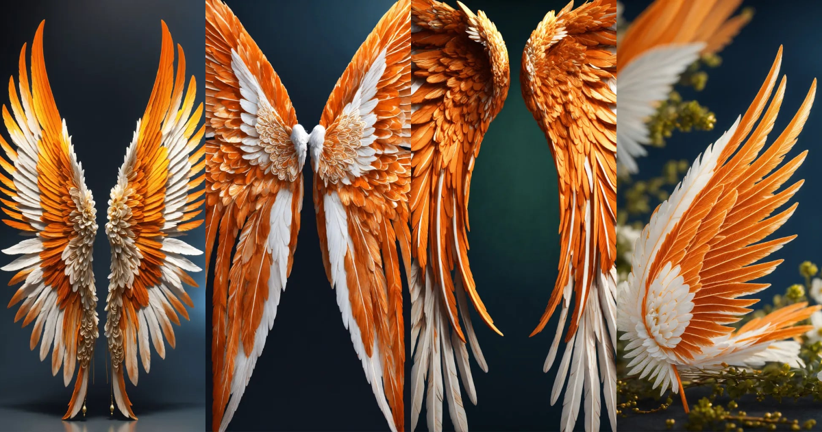 Lexica - Beautiful and perfect small angel wings in orange with white ...