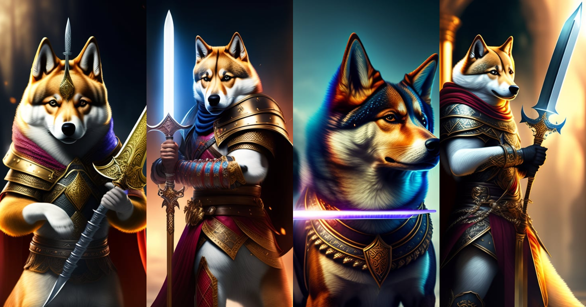 Lexica - A Doge Warrior holding a magic sword.