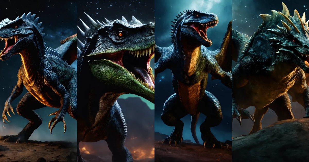 Lexica - A huge horrific lizard, dinosaur-like monster. It has dark ...