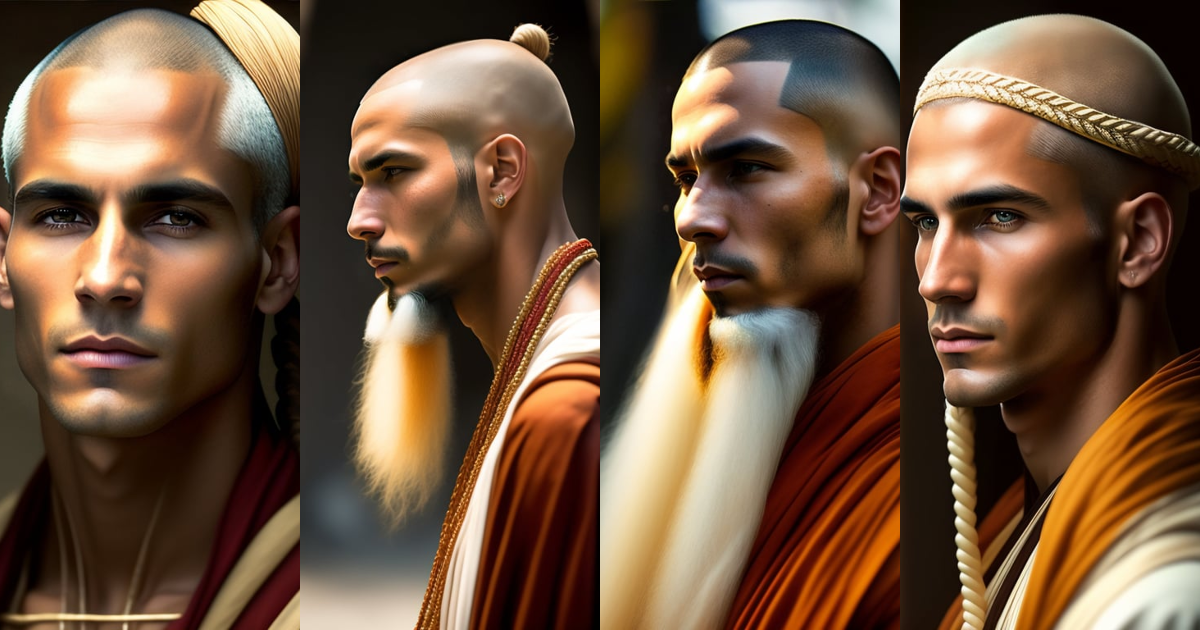 Lexica - Human white male, monk, shaved hair with one long braid ...