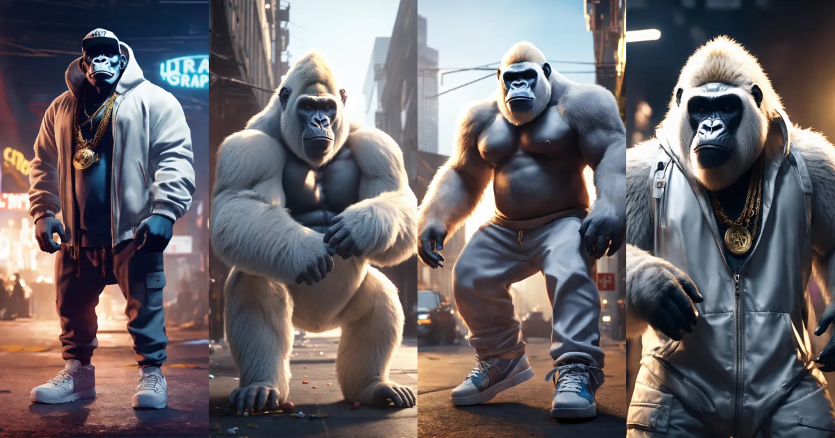 Lexica - A giant rapper white gorilla MC, cinematic lighting, high ...