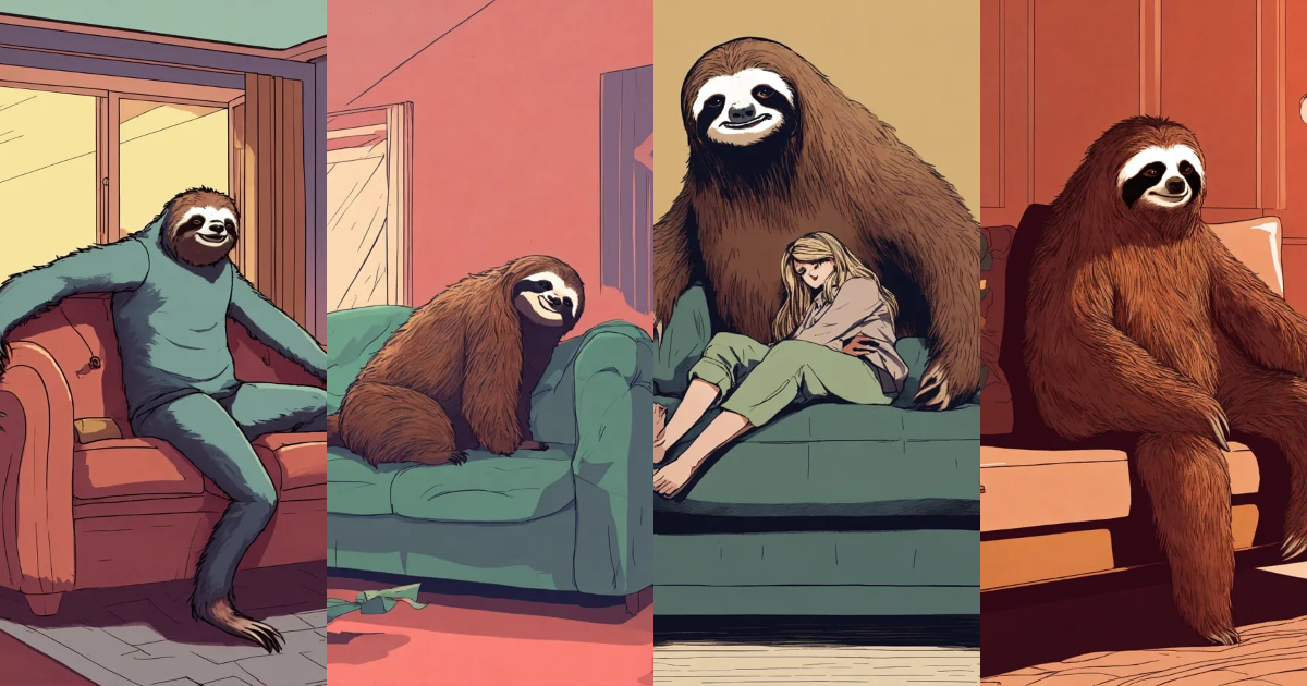Lexica - A sloth monster pushing a human down on a sofa, evil vibes ...