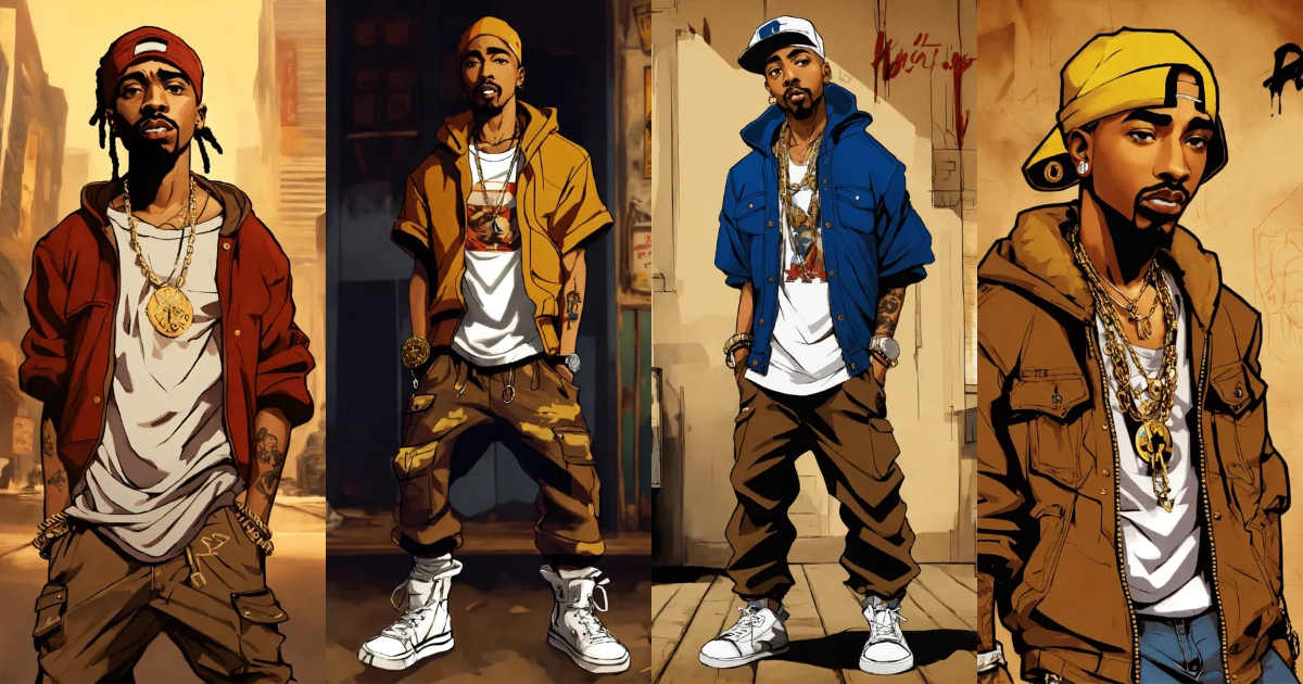 Lexica - Hip hop art style 2 pac boondocks full body