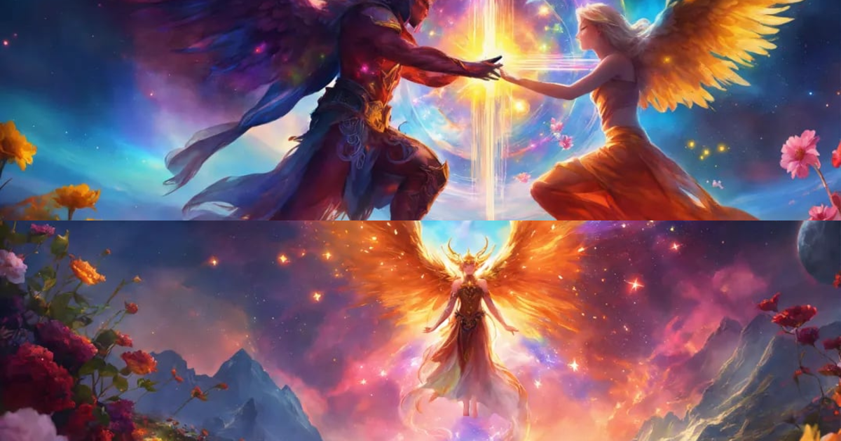 Lexica - Digital painting of a demon and an angel fighting, in space ...