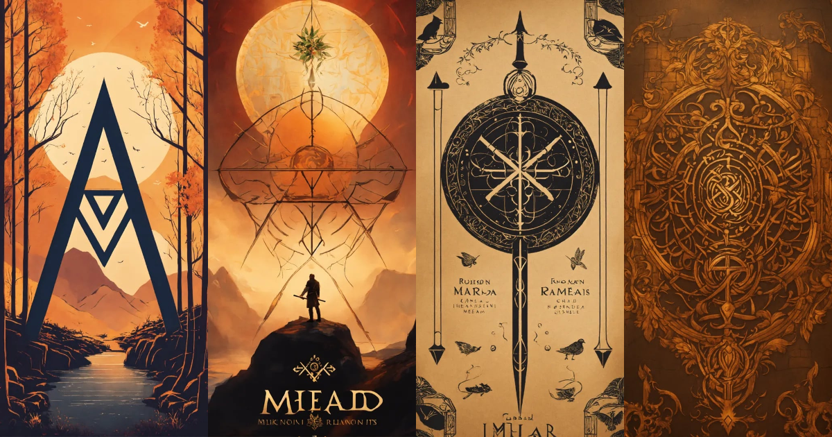 Lexica - Mead, simplistic, logo, Nordic runes in the back ground