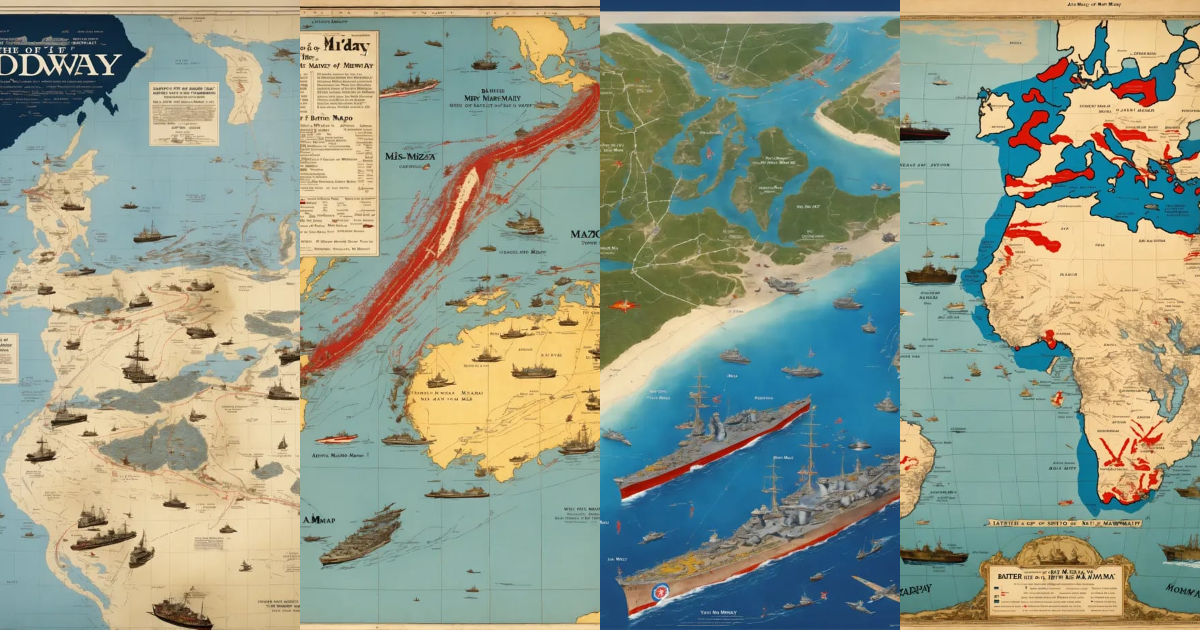 Lexica - A map of the battle of midway showing the movement of ships