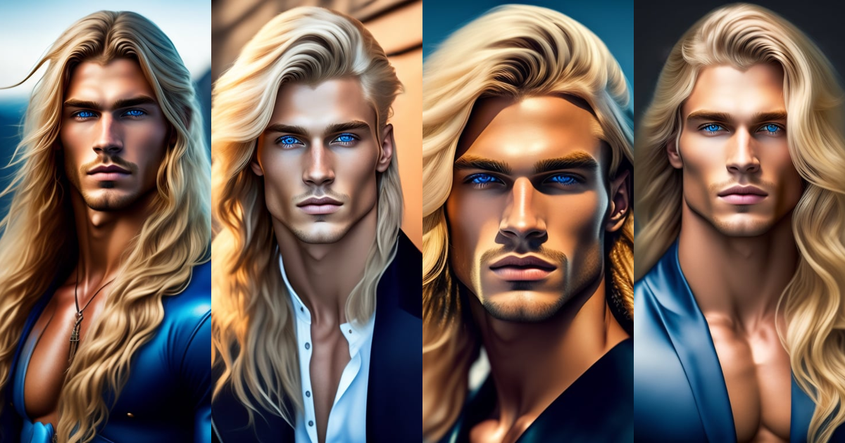 Lexica - Generate a man with blonde long hair and blue eyes