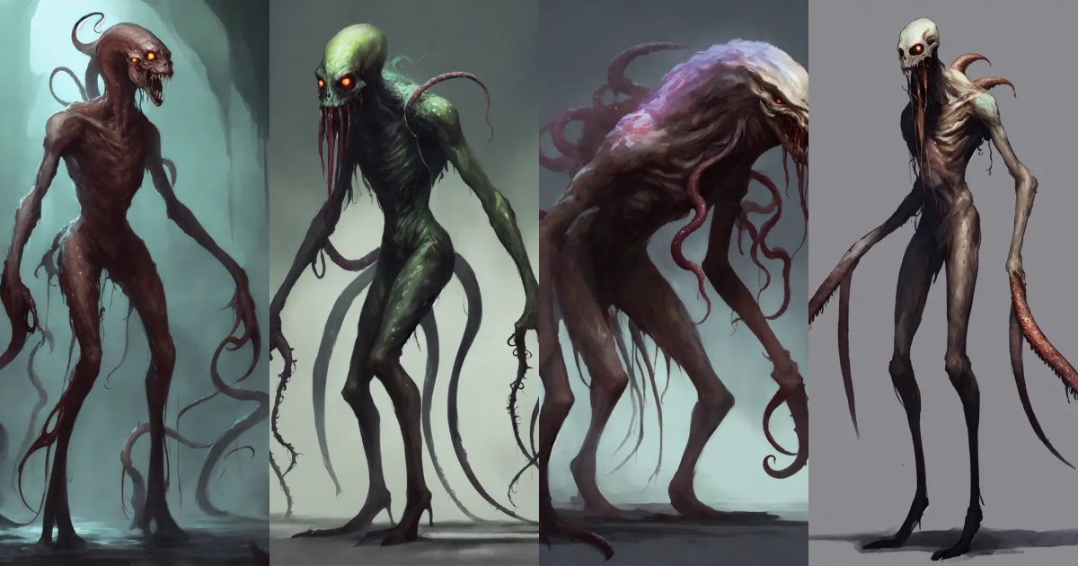 Lexica - Concept art, side view, digital paintng, skiny Ghostly monster ...