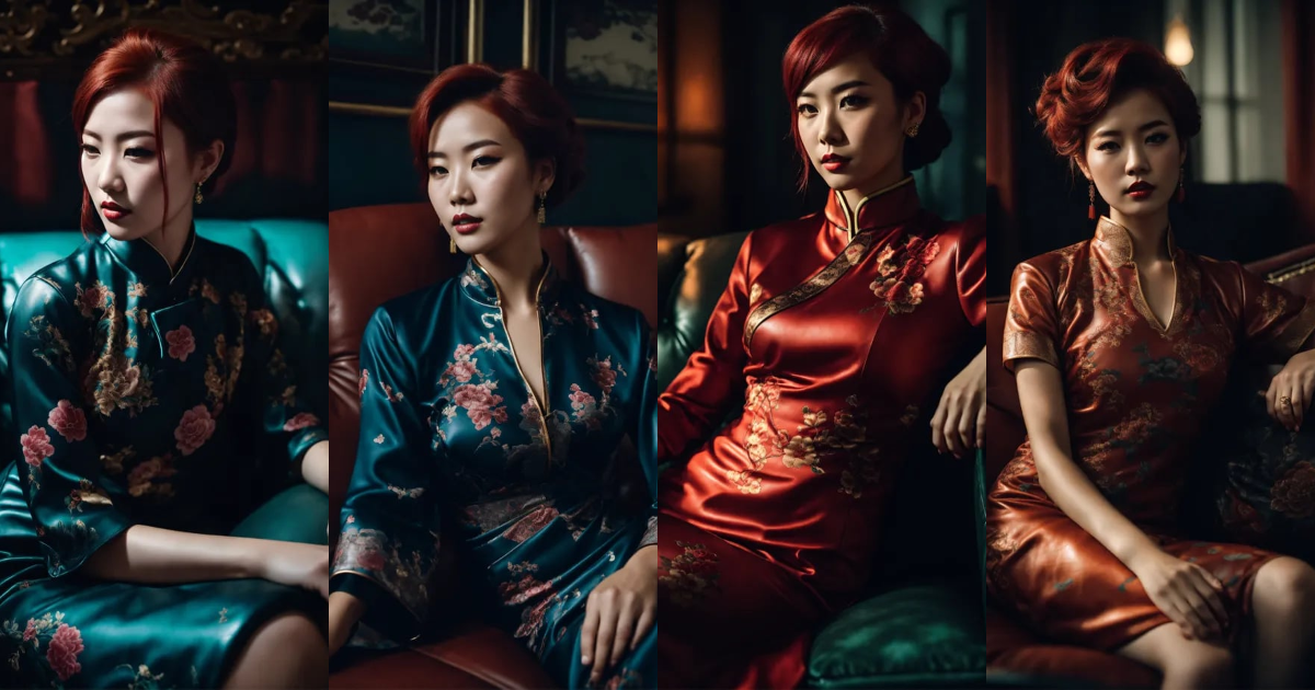 Lexica - Dark aesthetic, a charming redhead woman wearing a qipao ...