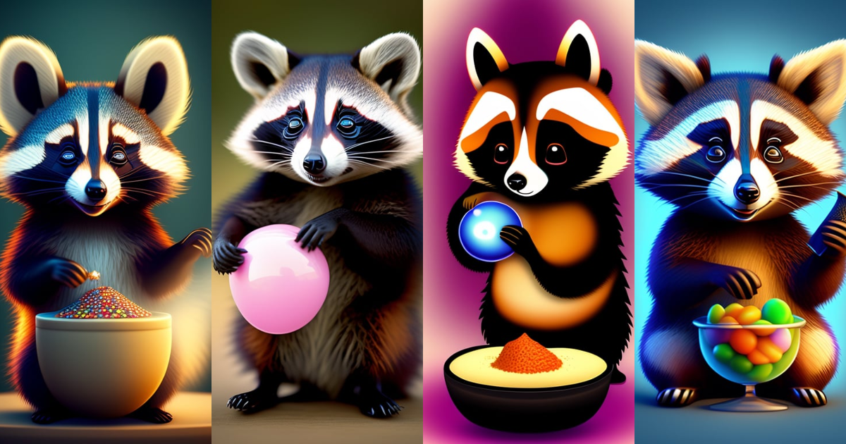 Lexica - Cartoon cute raccoon doing a magic trick