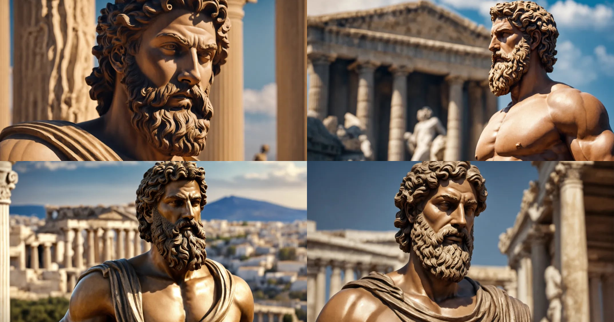 Lexica - Greek man sculpture, bearded, muscular, perfect face, detailed ...