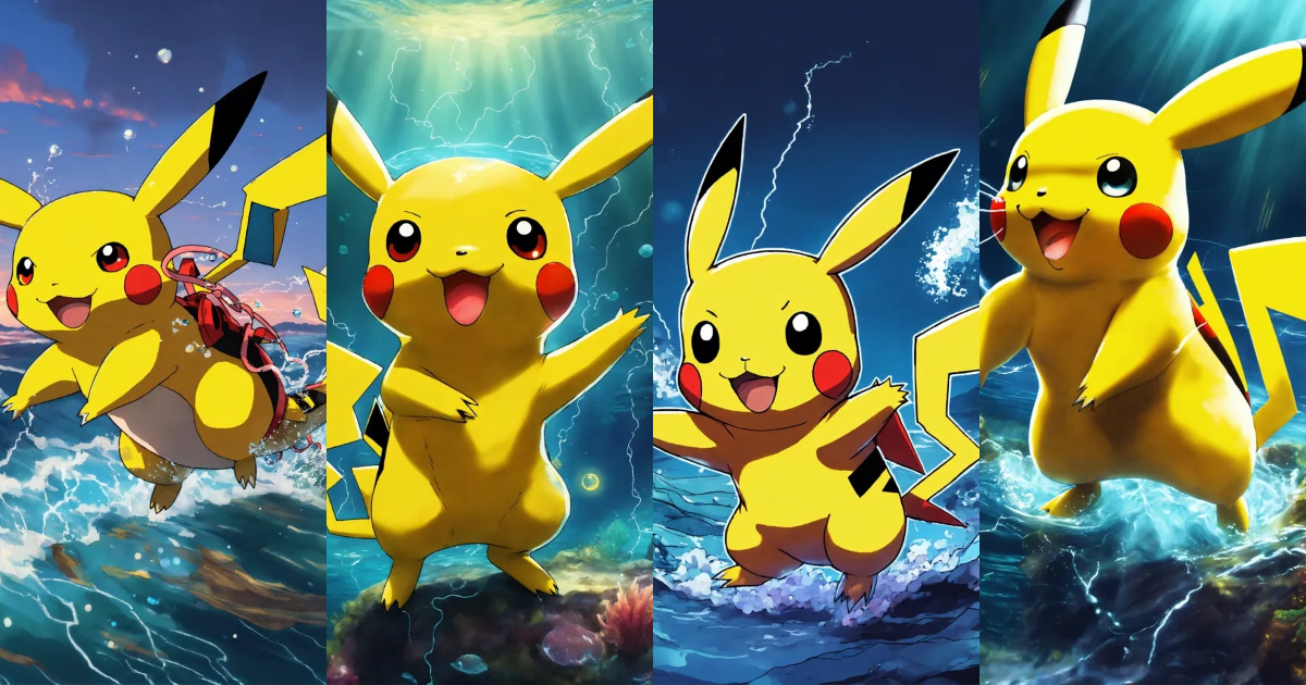 Lexica - Pikachu LIKE DRAGON swimming in the sea WITH electrical current