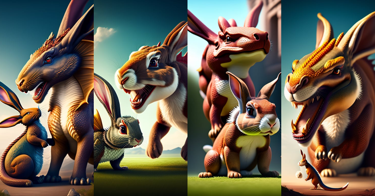 Lexica - Dragon fighting a giant rabbit
