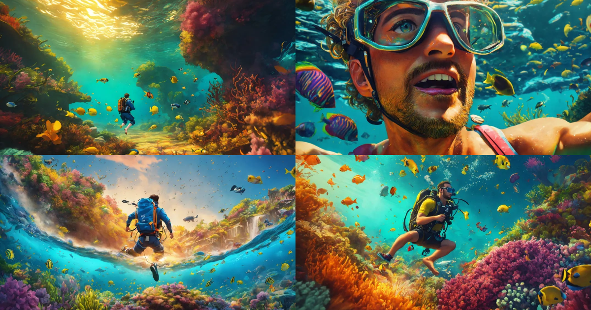 Lexica Cartoon, a man panic, diving, ultra hd, realistic, vivid