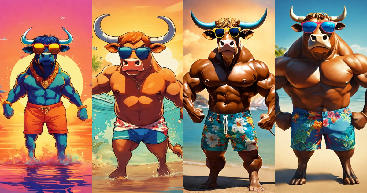 Lexica - A riped bull that flexes his arms up and wearing sunglasess ...