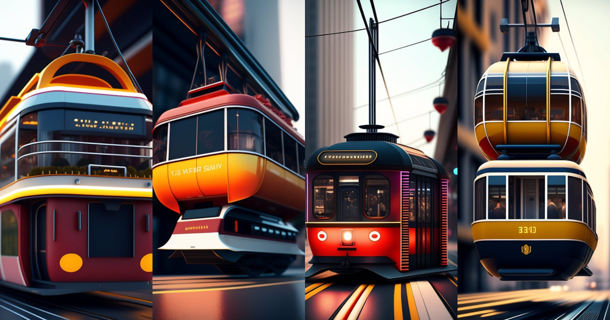 Lexica - Modern cable car hanging above a bus in a city, 4K, octane render