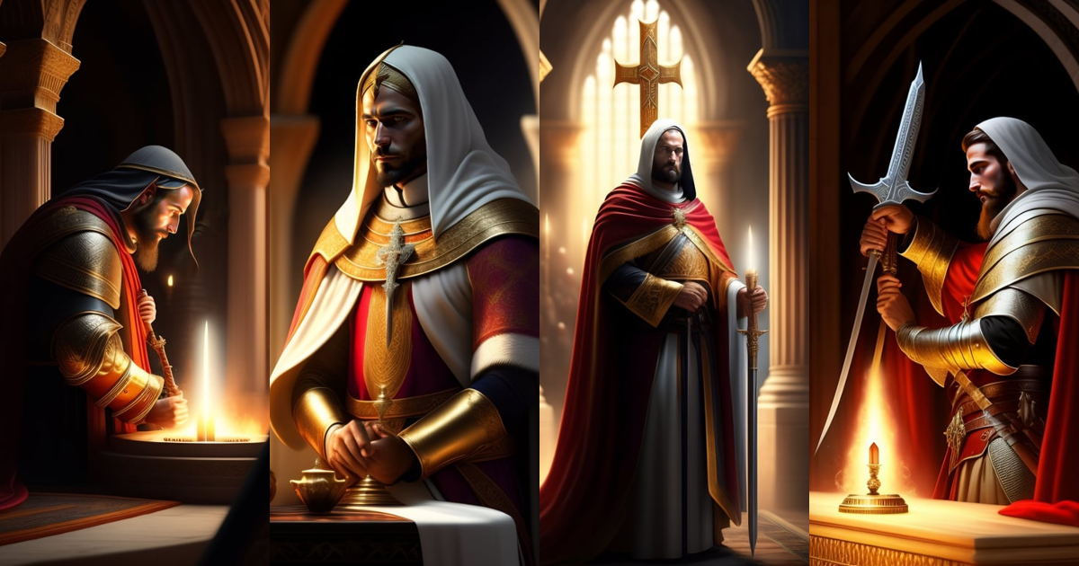 Lexica - Templar priest knight knelling and praying in a grand chappel ...