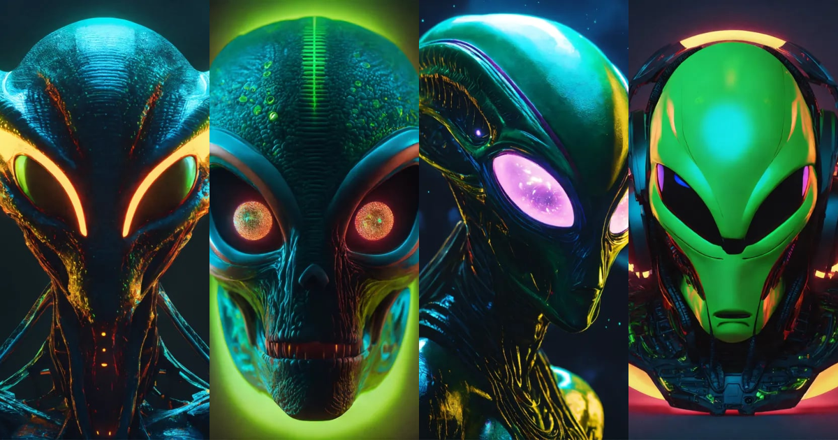 Lexica - Glow in the dark alien head 8k