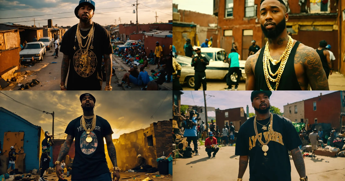 Lexica - Sky view Full body shot black battle rapper 