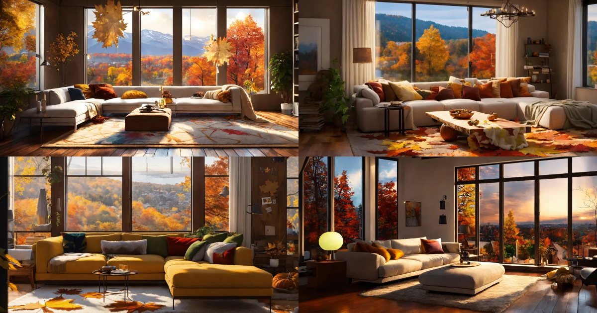 Lexica - Cozy living room, fall theme, leafs, grafitti fall art, big ...