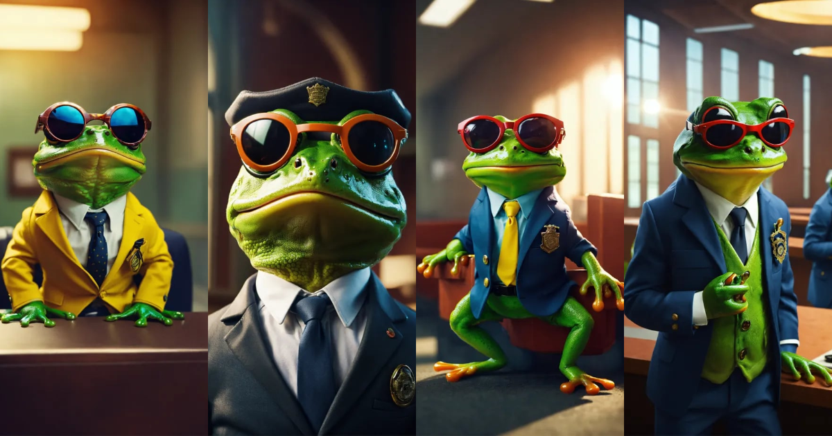 Lexica - Cute frog in suit and sun glasses in in rich colour in police ...