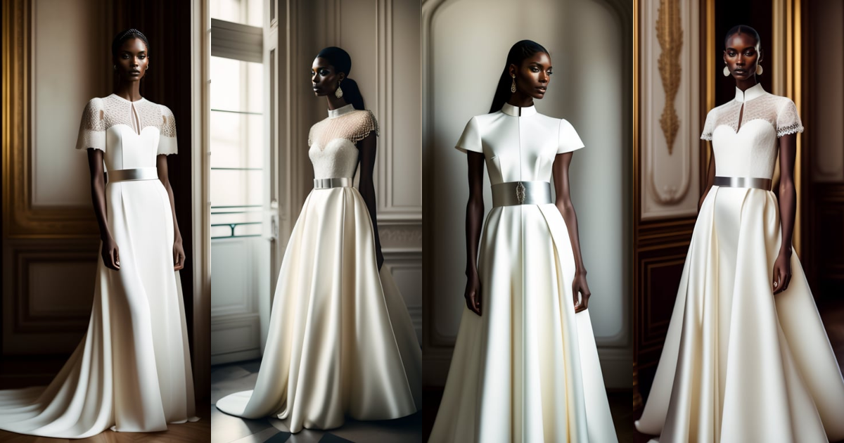 Lexica - Fashion model wearing a long wedding dress with fish tale ...
