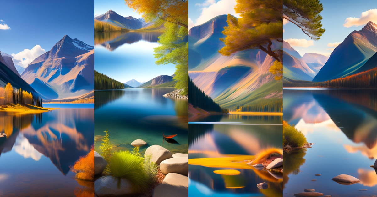 Lexica - Picture a peaceful lake surrounded by tall mountains, with a ...