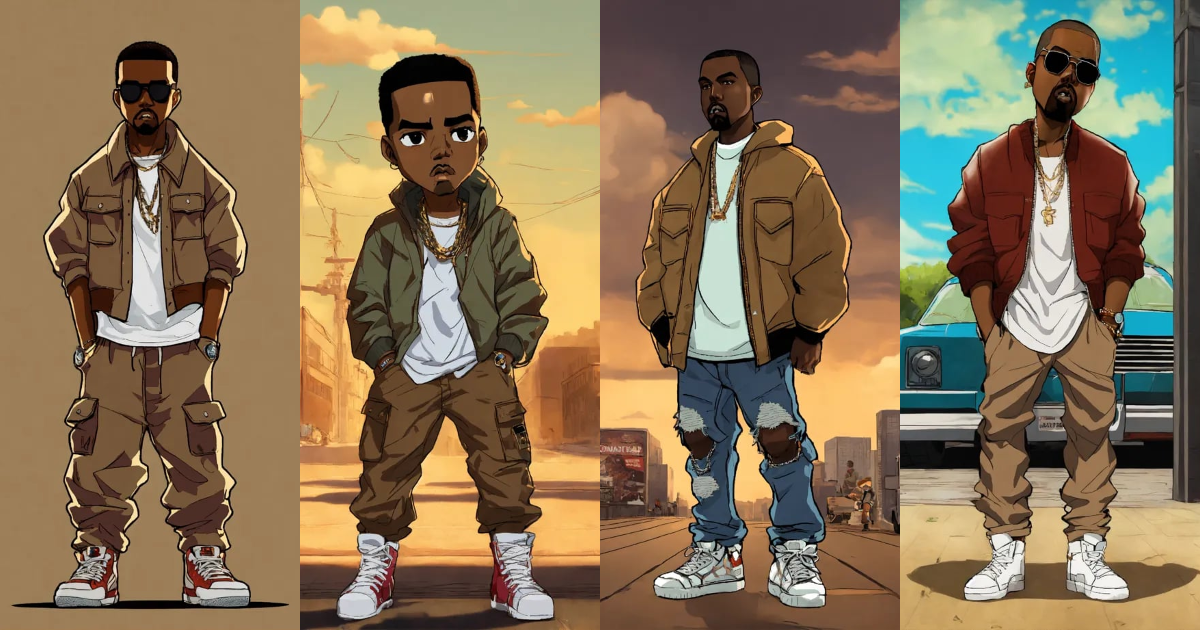 Lexica - Hip hop art style Kanye West boondocks full body