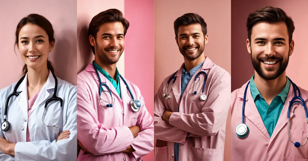 Lexica - A smiling doctor stand a front a wall. Hyper realistic, side ...
