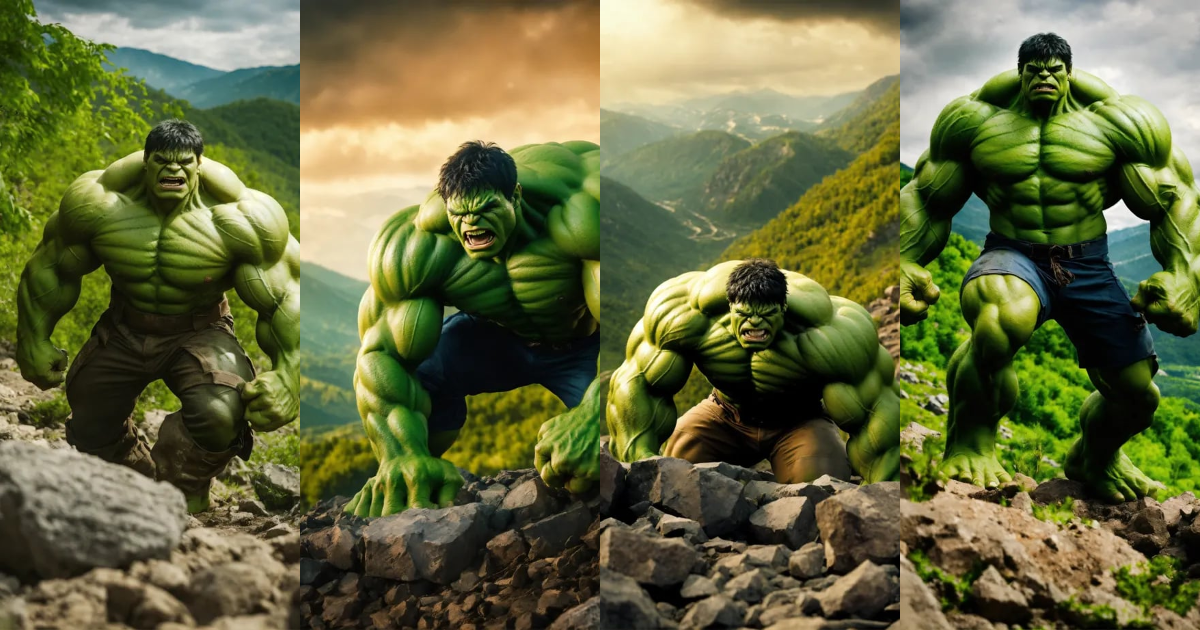 Lexica - Hulk in the war. In the mountains. Beautiful. Angry. Fighting ...