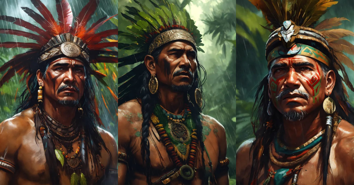 Lexica - Close Up, defiant Old Aztec male indigenous shaman leader on ...