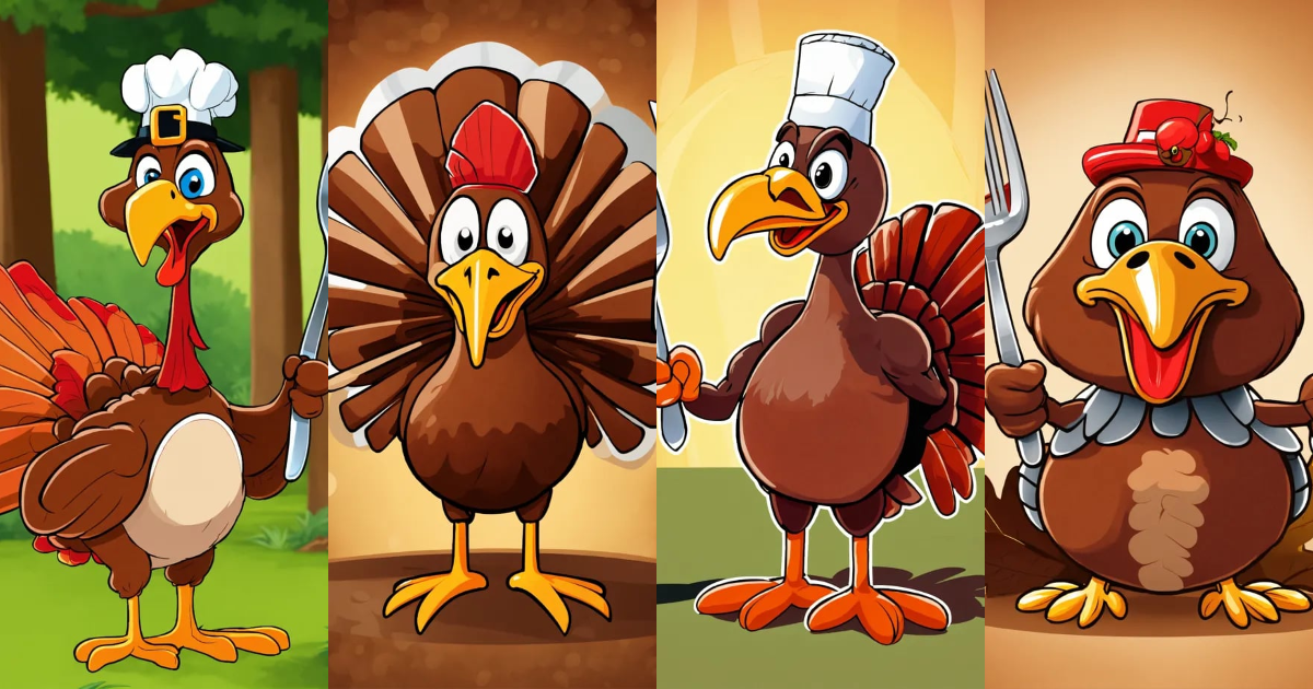 Lexica - Animated illustration of a cartoon turkey with muscles holding ...