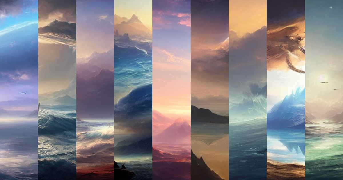 Lexica - The sky is an upside down ocean filled with fish, a mountain ...