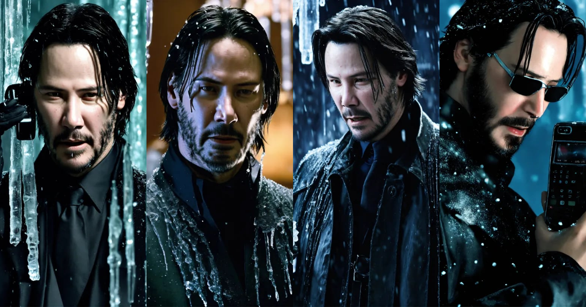 Lexica - Keanu Reeves as Neo from the matrix is frozen, he is calling ...