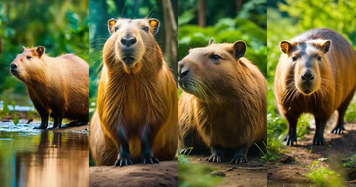 Lexica - Capybara, national geographic, earthy brown, jungle green, sky ...