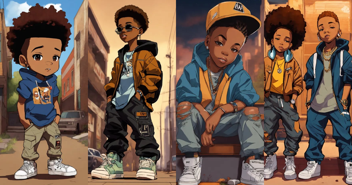 Lexica - Hip hop art style bae bae kids boondocks full body