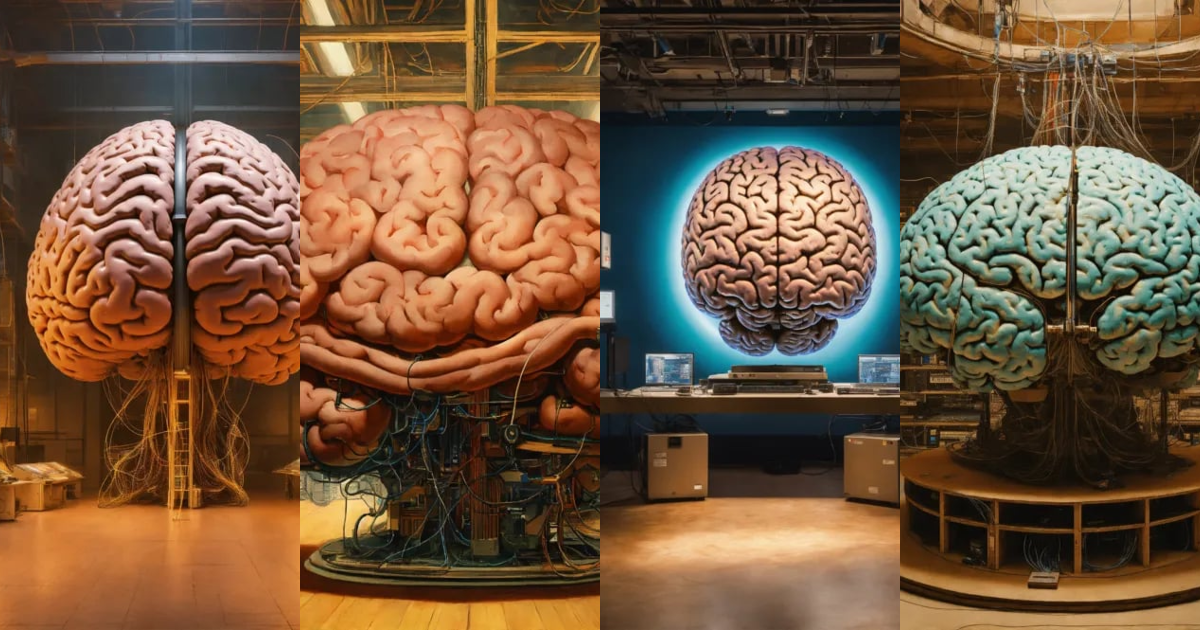 Lexica - In the center of the room, a colossal human brain is ...
