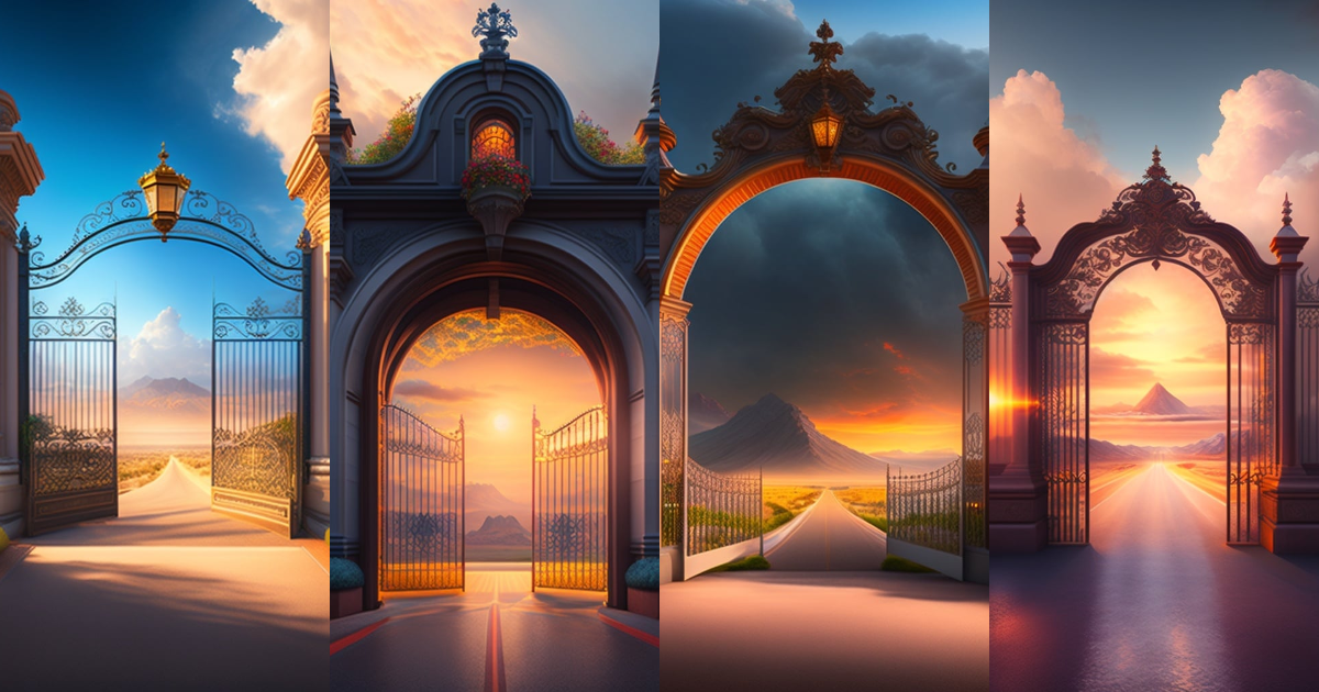 Lexica - A glorious depiction of the front gates of heaven. Clouds of ...
