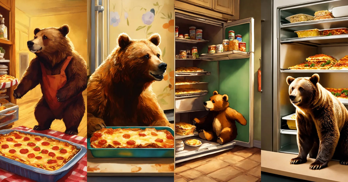 Lexica The bear stole the packaged lasagna from the lower