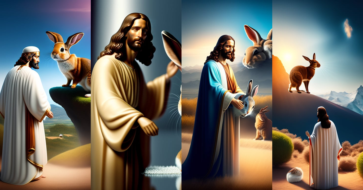 Lexica - Jesus waving to the rabbit with no, realistic photo, extremely ...