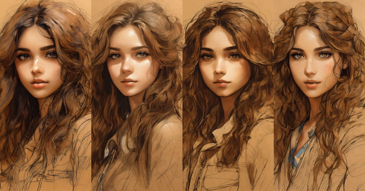 Lexica - A earthy tones line sketch portrait, beautiful face of a young ...