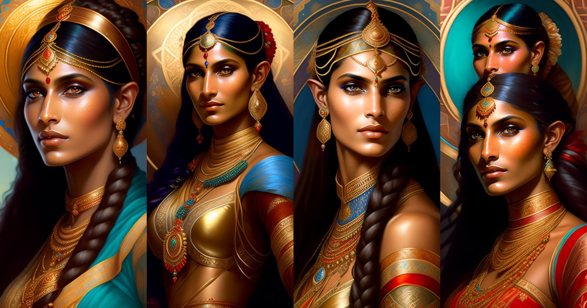 Lexica - Portrait of a desi woman as an elf with dark brown skin, pale ...