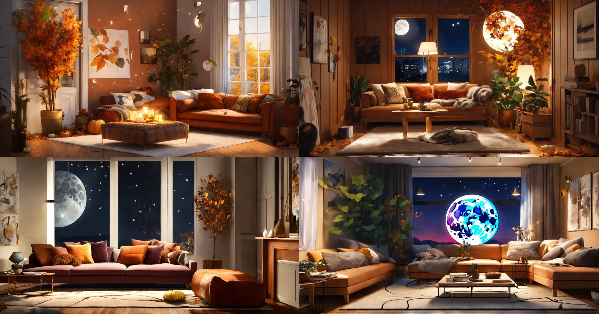 Lexica - Cozy living room, fall theme, leafs, grafitti fall art, big ...